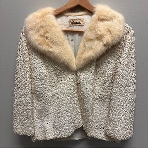 Ribbon Knit by Regalia Cape Fur Collar‎ Evening Jacket Cardigan Hand Loomed VTG